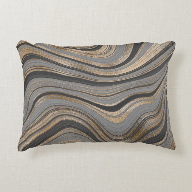 Cojín Decorativo Elegante gris dorado abstracto (Anverso)