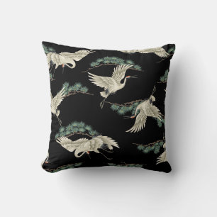 Cojín Decorativo Elegante grúa japonesa: representación artística.