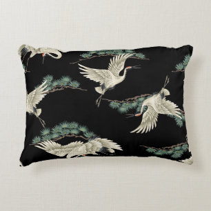 Cojín Decorativo Elegante grúa japonesa: representación artística.
