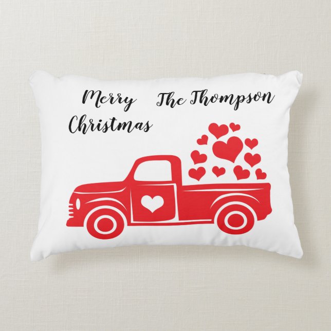 Cojín Decorativo Elegante guión de nombre de familia de camión rojo (Anverso)