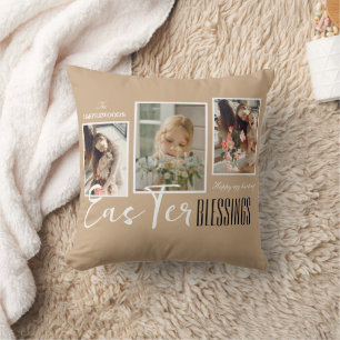Cojín Decorativo Elegante guión Feliz Pascua Familia Tres Foto