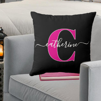 Cojín Decorativo Elegante guion minimalista monograma nombre rosa n