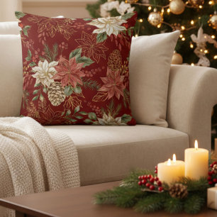 Cojín Decorativo Elegante Holiday Floral Poinsettia Rojo