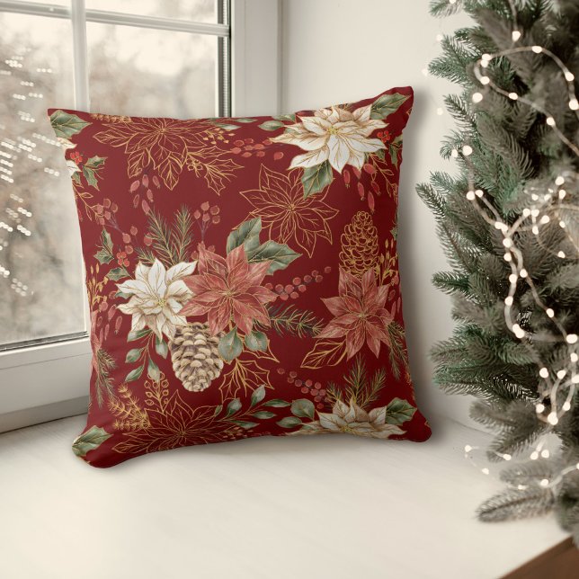 Cojín Decorativo Elegante Holiday Floral Poinsettia Rojo (Subido por el creador)
