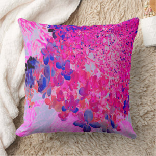 Cojín Decorativo Elegante Hortensia Fuchsia y Limelight Azul Oscuro