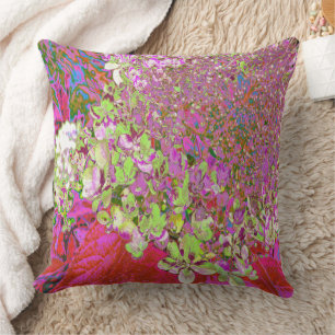 Cojín Decorativo Elegante Hortensia Verde Chartreuse, Rosa y Azul