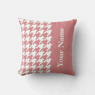 Cojín Decorativo Elegante Houndstooth Rosa con nombre