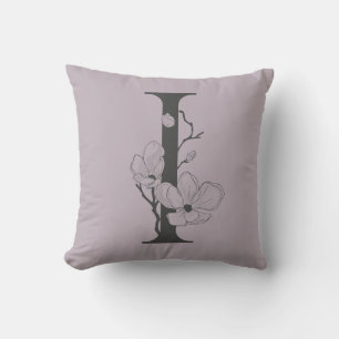 Cojín Decorativo Elegante I Boho Floral Monograma Inicial Lila Gris