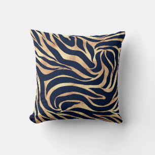 Cojín Decorativo Elegante impresión de cebra de oro azul de la mari