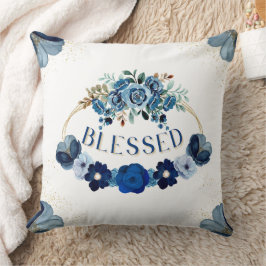 Cojín Decorativo Elegante Inspiración Floral de Oro Azul