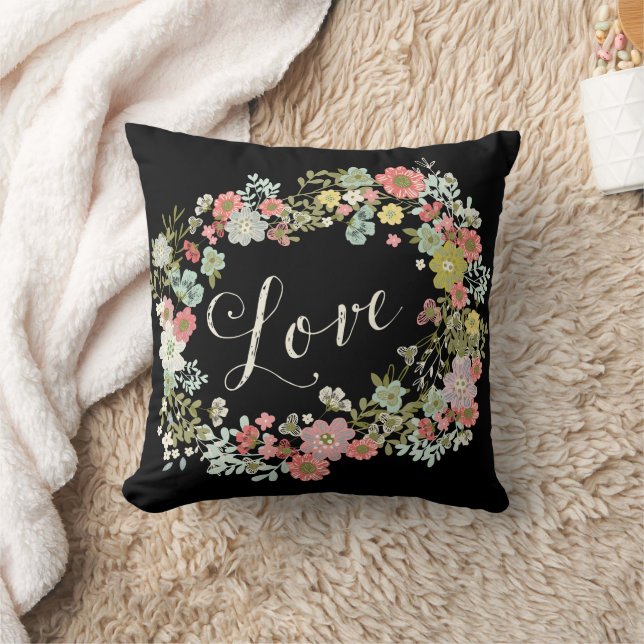 Cojín Decorativo Elegante Jardín Floral Hermoso Amor Cushion Negro (Manta)