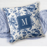 Cojín Decorativo Elegante Jardín Inglés Vintage Azul Floral<br><div class="desc">Un hermoso monograma azul y blanco con un estampado de jardín floral inglés decora esta almohada de tiro. Personalízalo con tu monograma inicial. Diseñado para ti por blackberry Boulevard.</div>
