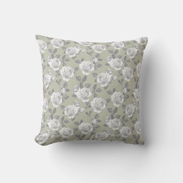 Cojín Decorativo Elegante jardín Rosa en verde azulado claro (Anverso)