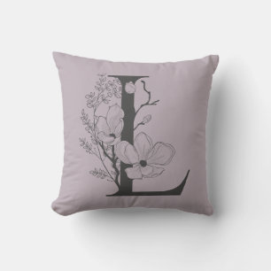 Cojín Decorativo Elegante L Boho Floral Monograma Inicial Lila Gris