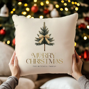 Cojín Decorativo Elegante lazo de árbol de pino de Navidad familiar