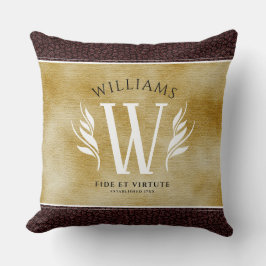 Cojín Decorativo Elegante Leather Leaf & Vintage Paper Surname Mott