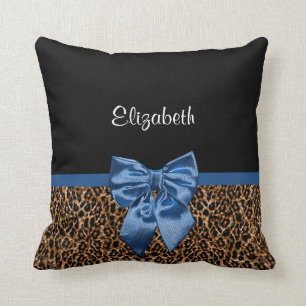 Cojín Decorativo Elegante Leopard Print Elegant Blue Bow and Name