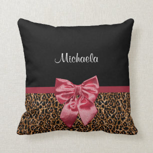 Cojín Decorativo Elegante Leopard Print Elegant Red Bow and Name