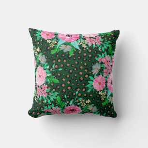 Cojín Decorativo Elegante Leopard Print Pink Floral Green Design
