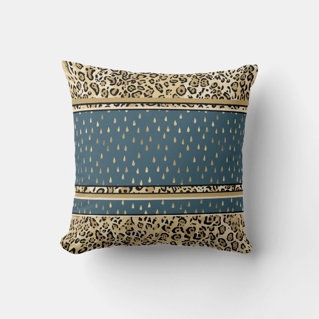 Cojín Decorativo Elegante Leopardo Imprimir Piel Azul Teargotas (Anverso)
