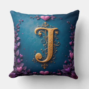 Cojín Decorativo Elegante letra dorada J inspirada en el amor y la