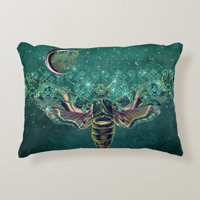 Cojín Decorativo Elegante luna de polilla luna noche esmeralda luce (Anverso)