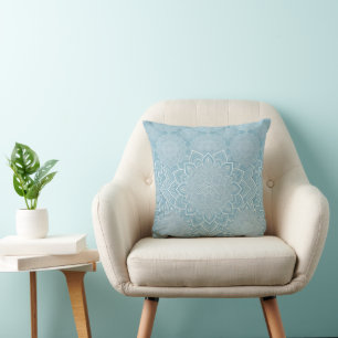 Cojín Decorativo Elegante Mandala Plano Azul Hielo