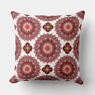 Cojín Decorativo Elegante Mandala Rojo Geométrico Textil para Dormi