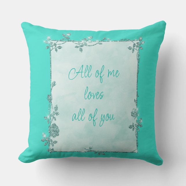 Cojín Decorativo Elegante Marco Turquesa Sparkle Valentine (Anverso)
