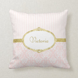 Cojín Decorativo Elegante marco y nombre de color dorado de Damasco