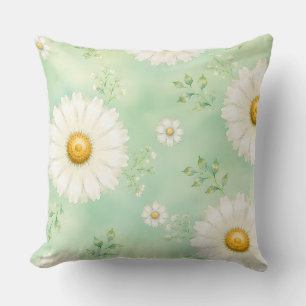 Cojín Decorativo Elegante Margarita de Acuarela de Menta