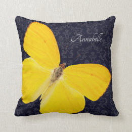 Cojín Decorativo Elegante Mariposa Amarilla Negro Damask Añadir nom