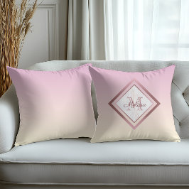 Cojín Decorativo Elegante Mármol Gradiente Rosa Oro Monograma