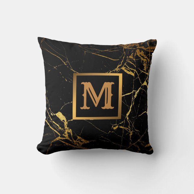 Cojín Decorativo Elegante Mármol moderno oro negro (Anverso)