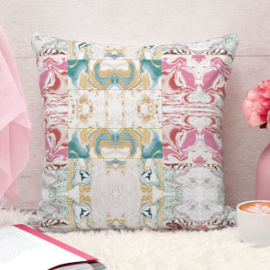 Cojín Decorativo Elegante mármol rosa y azul dorado
