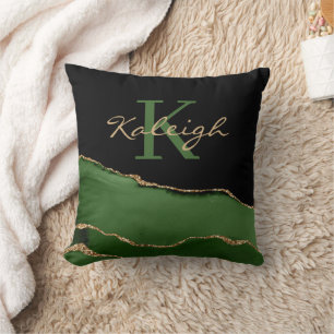 Cojín Decorativo Elegante mármol verde negro dorado personalizado 