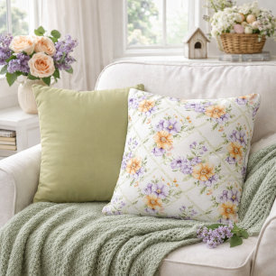 Cojín Decorativo Elegante Melocotón Lavanda y Verde Salvia Sólido P