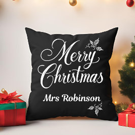 Cojín Decorativo Elegante Merry Christmas Custom Name Holly Berries
