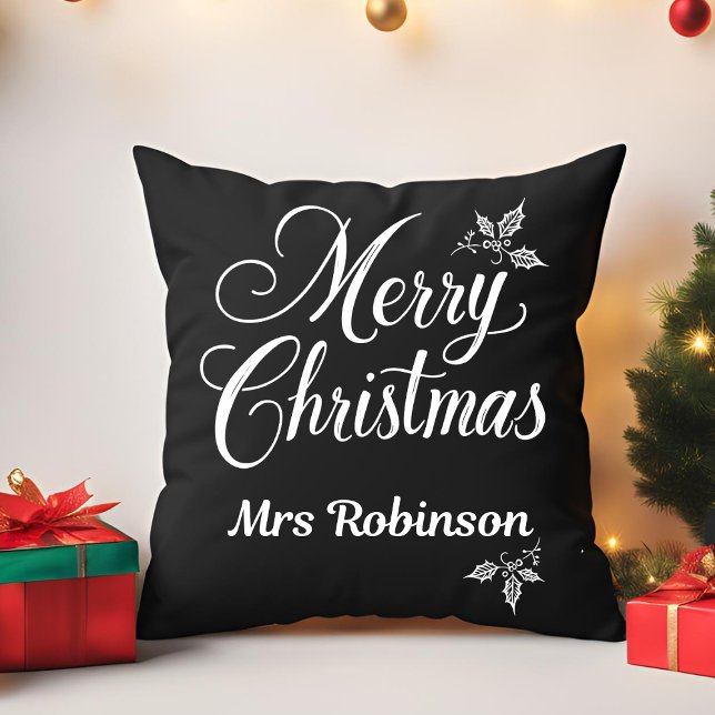 Cojín Decorativo Elegante Merry Christmas Custom Name Holly Berries (Subido por el creador)