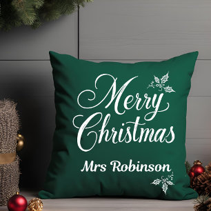 Cojín Decorativo Elegante Merry Christmas Custom Name Holly Berries