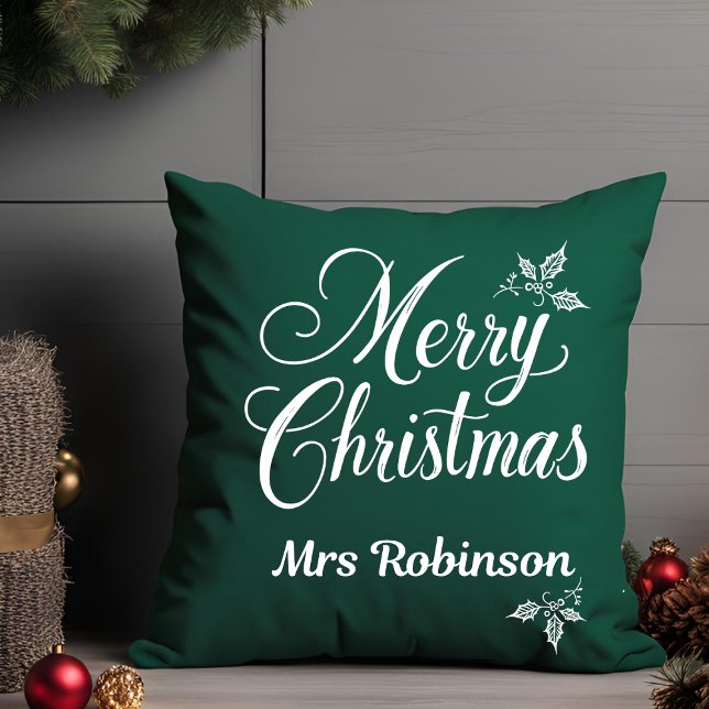 Cojín Decorativo Elegante Merry Christmas Custom Name Holly Berries (Subido por el creador)