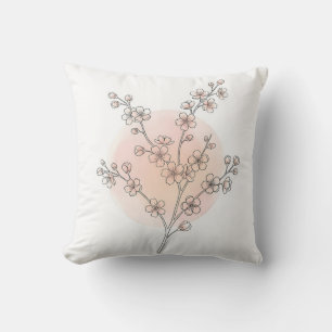 Cojín Decorativo Elegante Minimalista Flor de Cerezo Sakura Acuarel