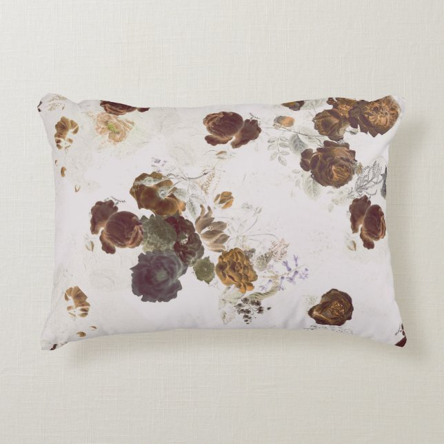 Cojín Decorativo Elegante Moda Rosas beiges marrones  Floral Toile (Anverso)