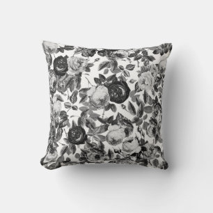 Cojín Decorativo Elegante Moda Vintage Floral de rosas blancas y ne