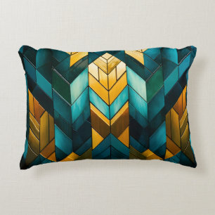 Cojín Decorativo Elegante Moderno Abstracto Dorado Verde Geométrico