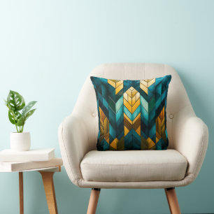 Cojín Decorativo Elegante Moderno Abstracto Geométrico Dorado Verde