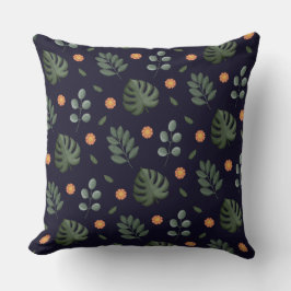 Cojín Decorativo Elegante Moderno Botánico Hoja Floral Azul Marino