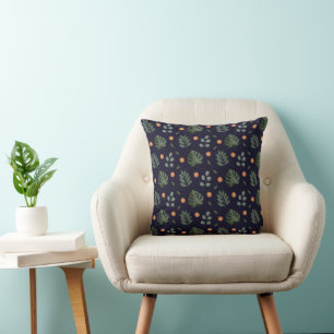 Cojín Decorativo Elegante Moderno Botánico Hoja Floral Azul Marino