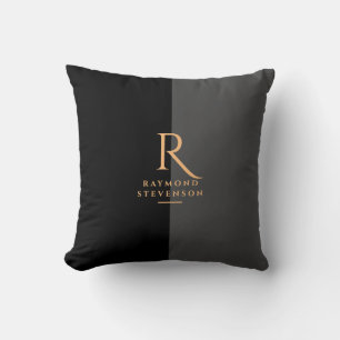 Cojín Decorativo Elegante Moderno Chic Negro Monogramado en Oro