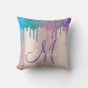 Cojín Decorativo Elegante moderno con goteo de brillo Monograma de